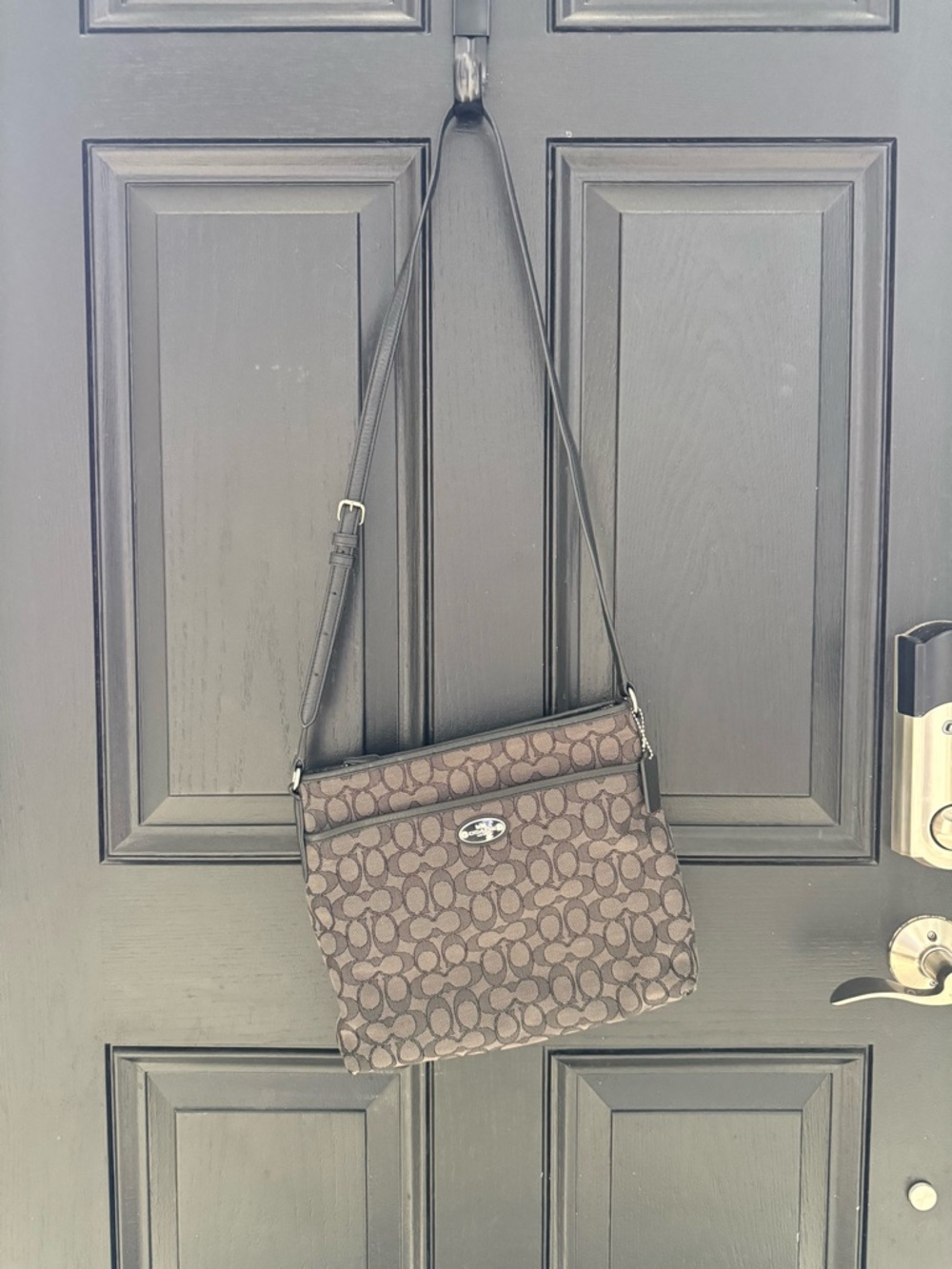 Coach Black/Grey Signature Monogram Crossbody Bag
